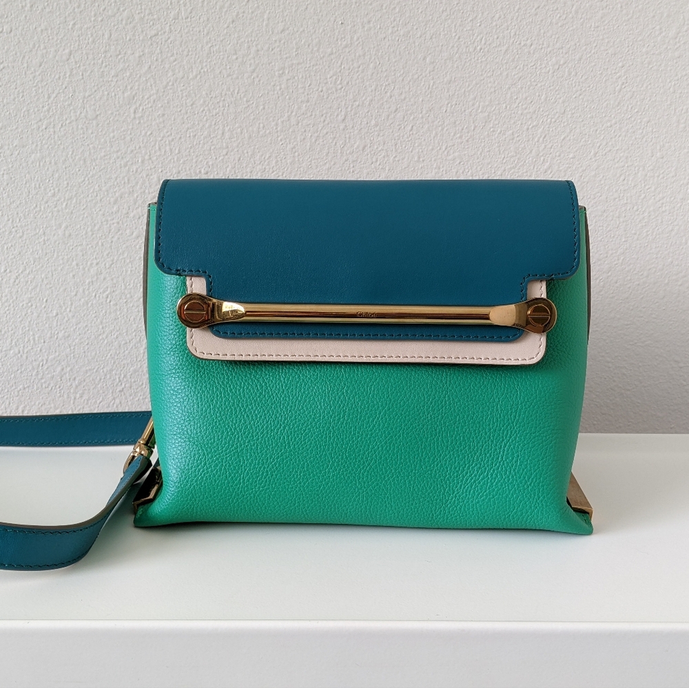 Chloe Teal and Green Colorblock Leather Shoulder Bag